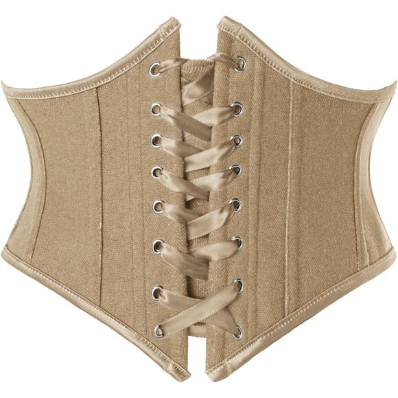Women's Tan Floral Lace Up Boned Underbust Darkness Corset  Waist Belts - Picture 1 of 6